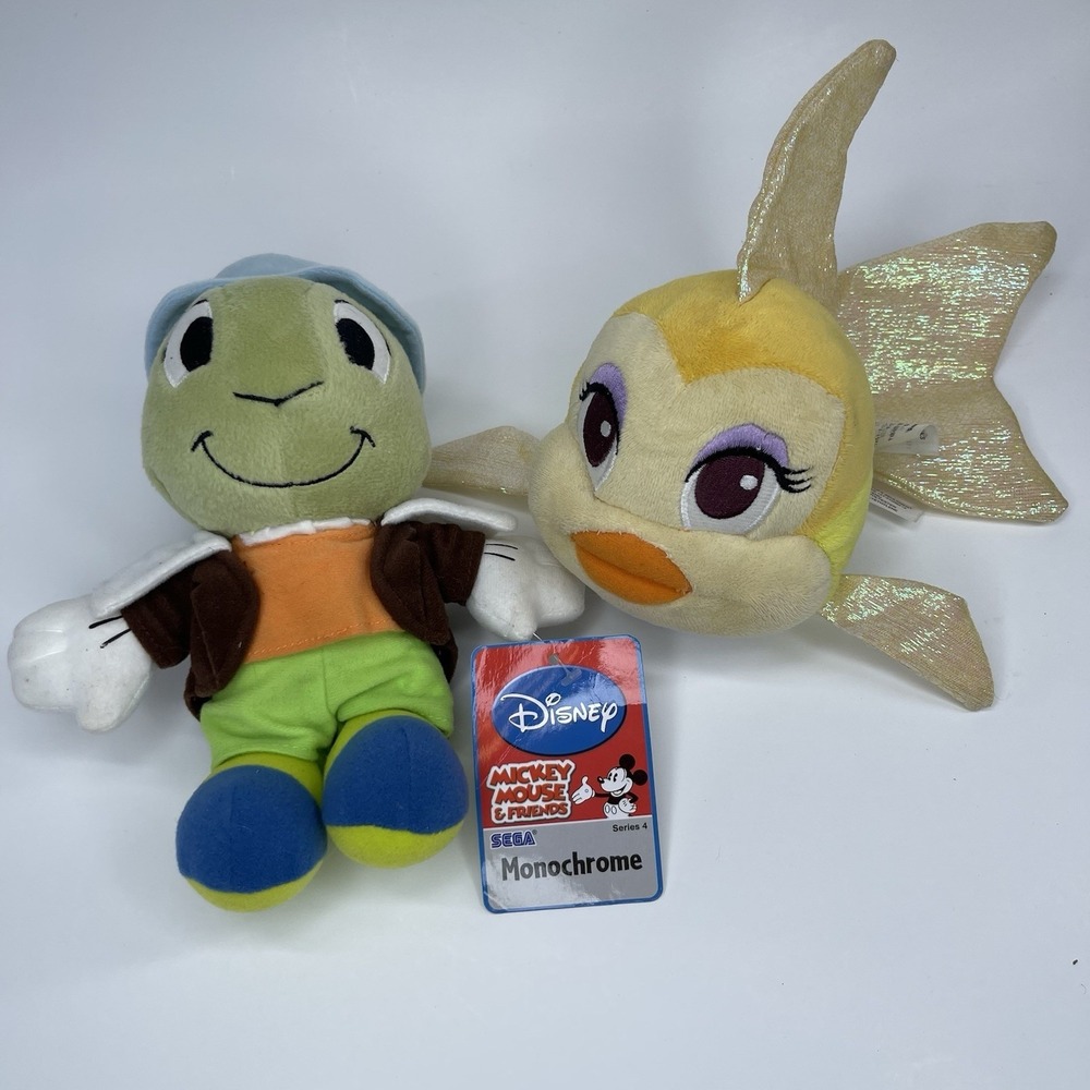 Vintage Disney Pinocchio Jiminy Cricket Monochrome Sega Plush  Cleo Plush *RARE